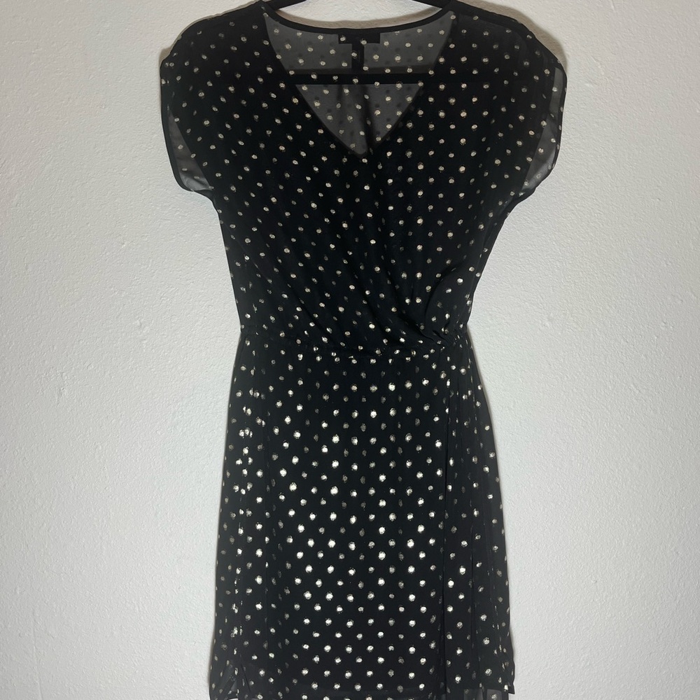 Aqua Black Gold Dotted Belted Dress